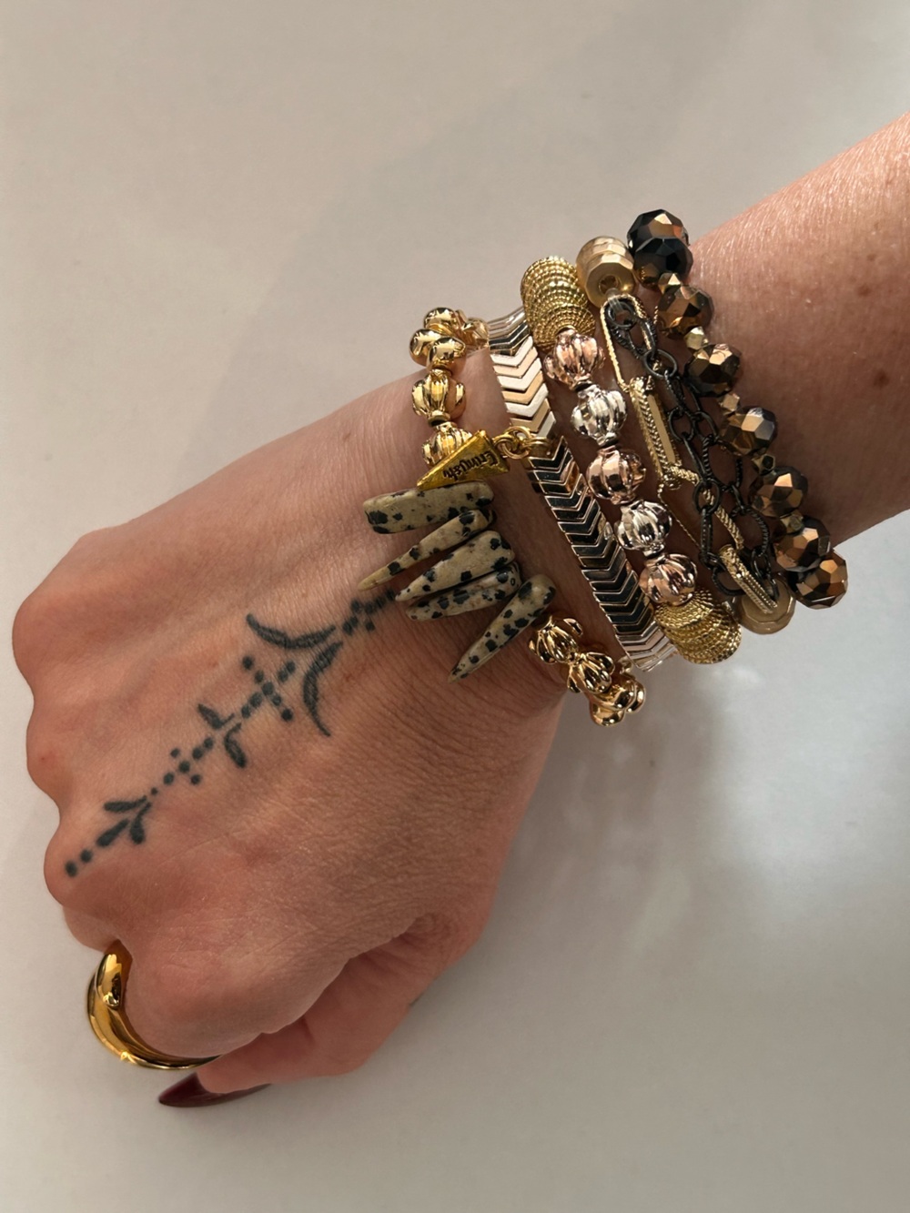 Erimish Gold and Speckled Stone Charm Stretch Bracelet Set